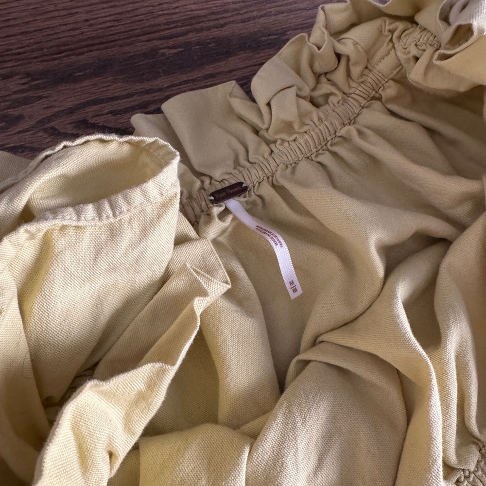 Free people Sophie ruffle sleeve slip mini dress off shoulder chartreuse pockets - Picture 8 of 11